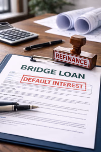 Exit default interest bridging to refinance a penalised bridge loan