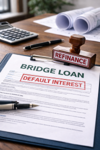 Exit default interest bridging to refinance a penalised bridge loan